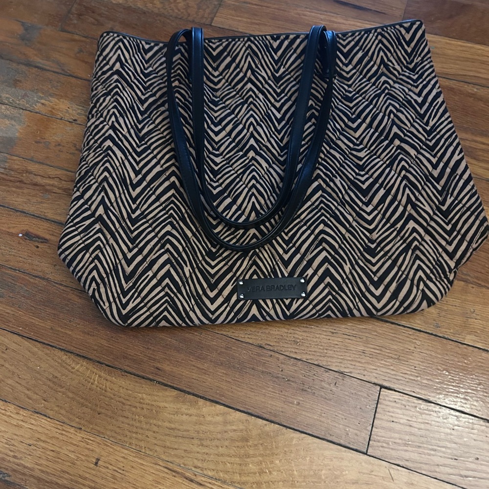 Vera Bradley Zebra Print Quilted Tote Bag Animal Stripe Black Tan Floral In